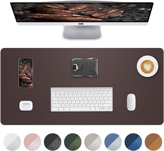 PU Leather Mouse Pad & Desk Mat - 31.5"x15.7" Large Non-Slip Office Desk Pad, Waterproof Laptop & Writing Surface, Premium Workstation Cover for Home & Office (Coffee Brown)