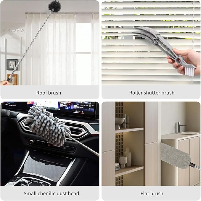 Telescopic Duster Long Extendable Up to 2.50M and Washable,Duster Telescopic Washable 7 Pieces for High Ceilings Ceiling Fan and Chandelier,Dust Mop with Blinds Cleaning Brush-JOVANT (HTJ001)