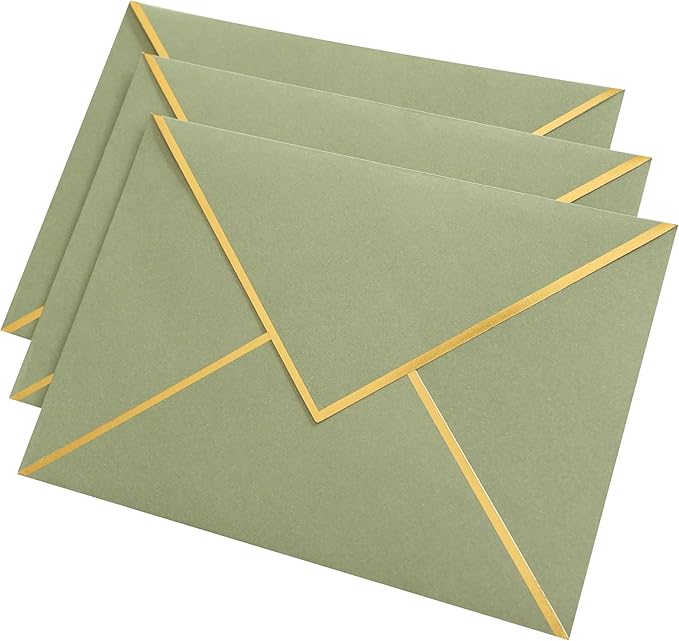 A7 Envelopes - V Flap Foil Border Luxury Mailing Envelopes for 5" x 7" Cards - for Wedding, Invitations, Baby Shower, Photos, Graduation, Birthday, Bridal Shower - 5.25" x 7.25" (Sage, 25 Pack)
