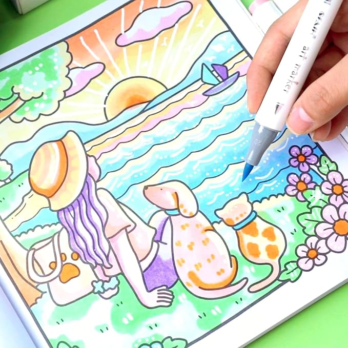 SFAIH Alcohol Markers Brush & Fine - 168 Colors Double Tipped Art Markers for Adult Coloring Illustration, Gifts for Artist Adult - Adjustable Shoulder Strap & Faux Leather Lining & Outer Zip Pocket