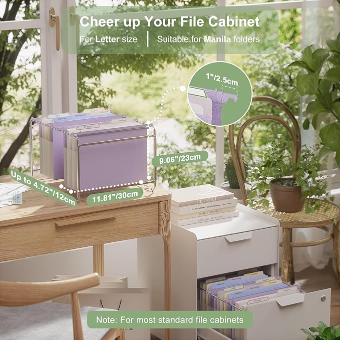 Extra Capacity Hanging File Folders, 4.72" Reinforced Wheat Straw Expanding Hanging Folder Letter Size, Heavy Duty for Filing Cabinets, File Organizer for Office & Home-Lavender Purple-3 Packs