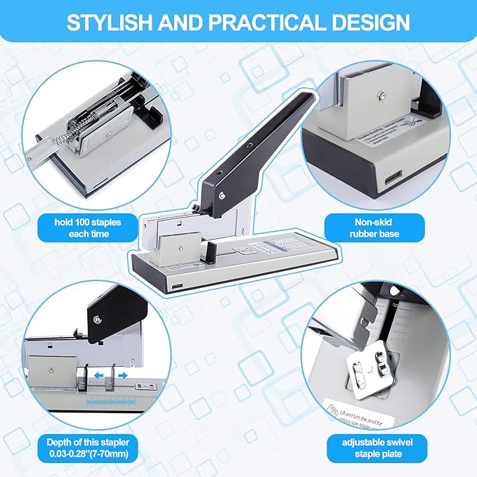 Effortless Industrial Stapler - Heavy Duty, High Capacity 240 Sheet Stapler with Staple Remover and 4000 Staples