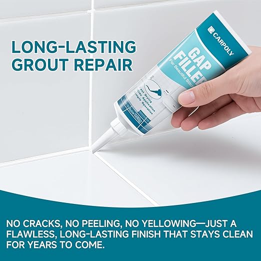 CARPOLY Tile Grout Repair Kit, White Grout Filler for Bathroom, Kitchen, Rstore & Renew Tile Joints Line, Triple Protection, Fast Drying Shower Grout with Tools(White, 5.29oz/150g)