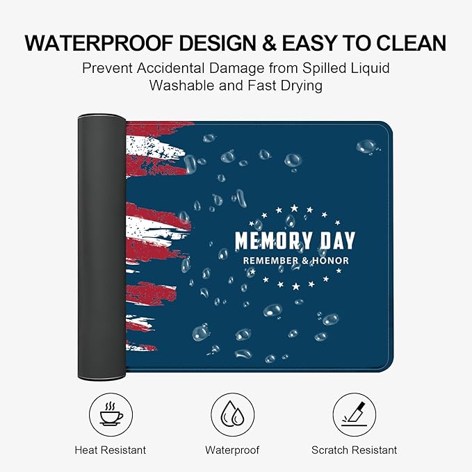 Large Desk Mat, Desk Matt for Desktop, Computer Gaming Mouse Pads, Anti-Slip Rubber Base, Stitched Edges Soft Mat for Desktop Office Home 31.5 x 11.8 Inches (American Memory Day)