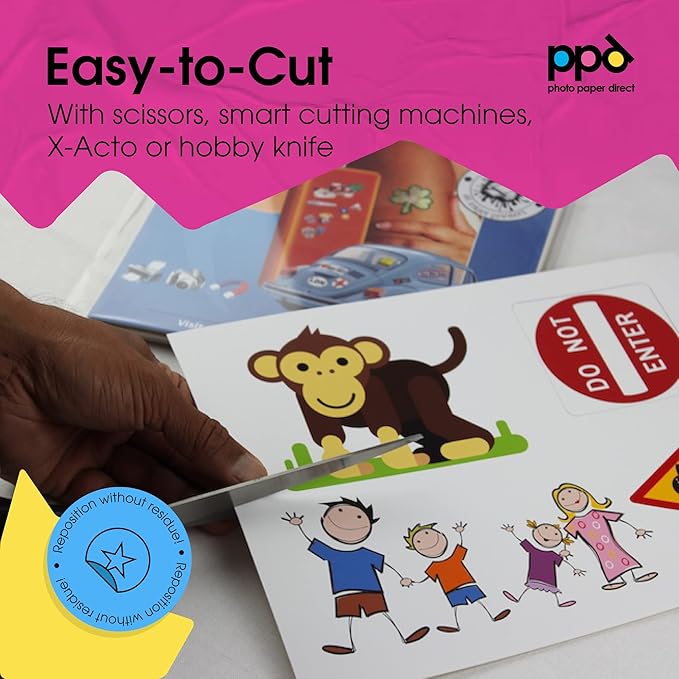 PPD Premium Printable Vinyl Sticker Paper for Inkjet Printer - 10 Sheets Matt Sticker Paper 8.5 x 11 - Self-Adhesive, Waterproof, Tear Resistant, Instant Dry - PPD-38-10