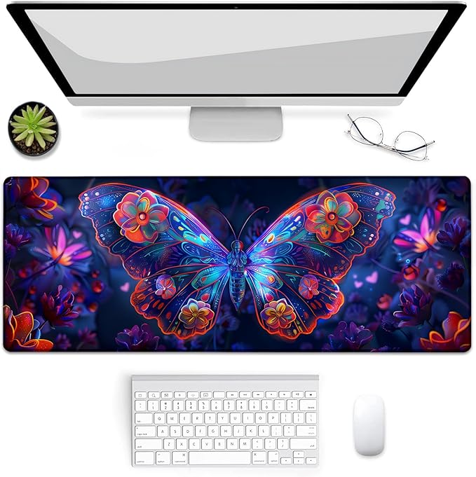 Gaming Mouse Pad, Butterfly Floral Mouse Pad, Desk Mat, Non-Slip Rubber Base MousePads for Computers Laptop Office School Home Accessories Decor 31.5" x 11.8"