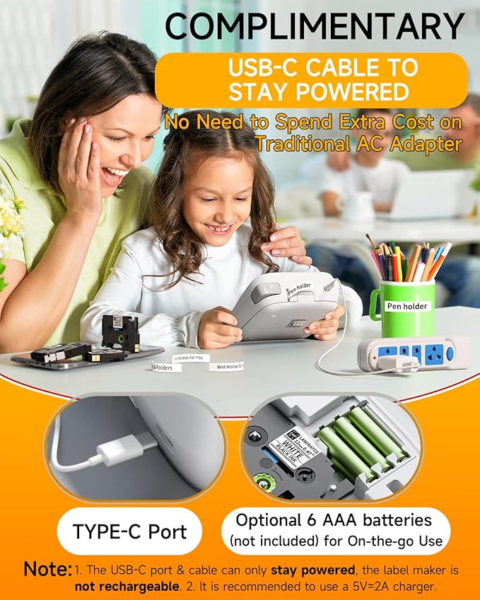 Vixic Label Maker Machine, D210S Label Maker Machine with Tapes Waterproof, Handheld Label Machine with Keyboard Powered by USB-C, Labeler with Chain Print Reduce Wastes for Home Office Organization