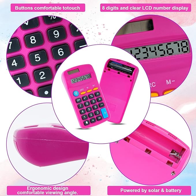 20 Pack Pocket Calculator,Mini Calculators,Pocket Size Basic Calculators,Solar Battery Dual Power Desktop Calculators,8 Digit Display Basic Calculator for Students Kids Home Office(Multicolor)