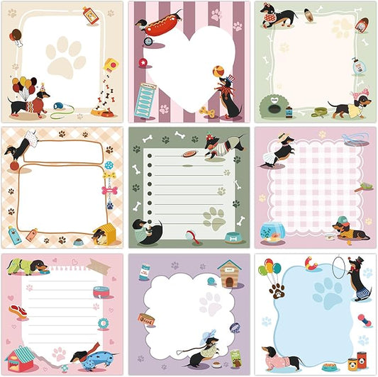 9 Pcs Cute Dachshund Notepads 3" x 3" Self-Adhesive Note Pads Fun Memo for Work Office Supplies School Home - 450 Sheets Reusable Dachshund Sticky Notes