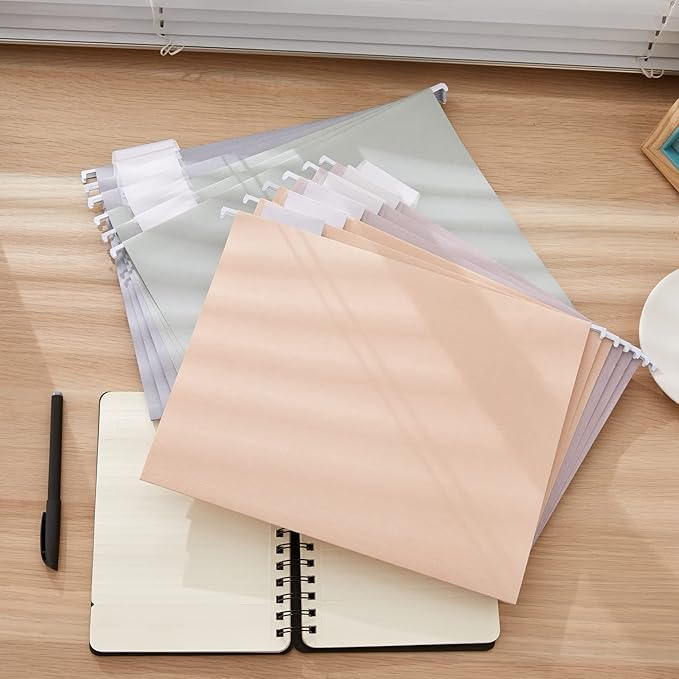 Y YOMA Letter Size - 12 Pack Colored Hanging File Folders Decorative Hanging Folder Cute Pretty File Folder for Filing Cabinet Office Home with 1/5-Cut Adjustable Tabs, Morandi Orange