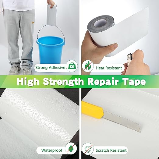 4.5Inch × 40FT RV Awning Repair Tape with Scissors, Outdoor Heavy Duty Repair Tape for Tarp, Tent, Boat Cover, Canvas, Sail Tape, Waterproof, UVproof and Heat-Resistant Tear Repair Pctch Kit