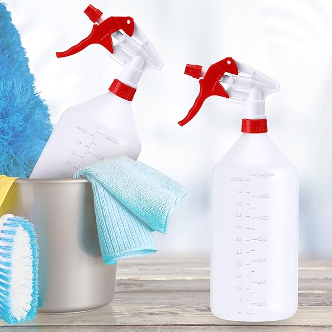 10 Pcs 48 oz Plastic Spray Bottle Bulk Refillable Empty Leakproof Heavy Duty Spray Bottles with Adjustable Nozzle for Cleaning Supplies Mist Bottles Planting(Red White,Classic Style)