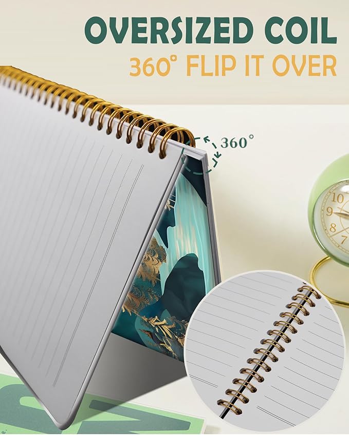 Ruled Spiral Writing Notebook,A5 Hardcover Lined College Journal for Women Lady Girl,Strong Twin-Wire Binding with Premium Paper,8.4" X 6",Perfect for School,Office,Home Gifts(mountain natural