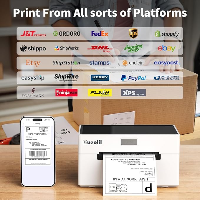 Bluetooth Thermal Label Printer Compatible with Android、iOS、Windows＆Mac,Maximum Support 4×6 Thermal Label Paper,Widely Used for Home＆Small Businesses and Shipping Label