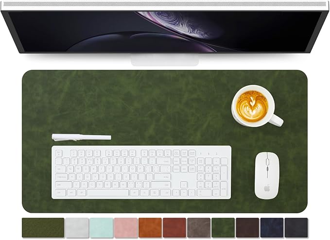 Distressed Leather Desk Mat - Non-Slip PU Desk Pad for Office and Home - Desk Organization and Accessories - Ideal for Large Mouse Pad and Desk Mats on Top of Desks(Forest Green,27.6"x 13.8")
