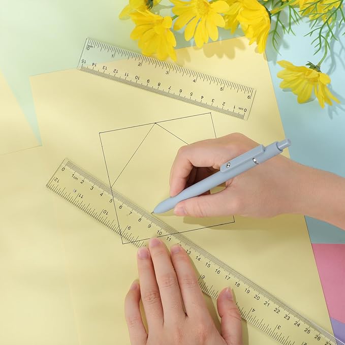 EBOOT 2 Pieces Plastic Ruler Straight Ruler Plastic Measuring Tool 12 Inches and 6 Inches (Clear)