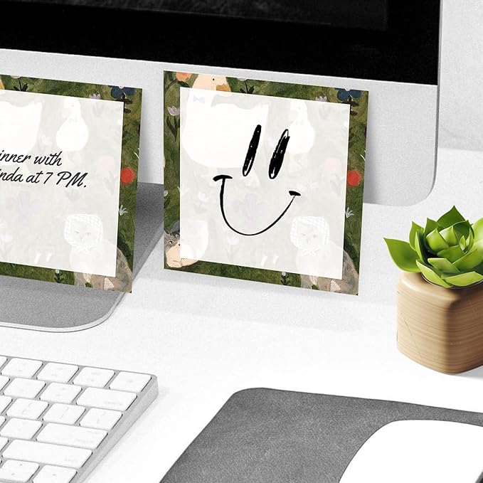 Sticky Notes, 2 Pads, 3x3 inches, Cute Colorful Fun Self-Stick Note Pads, Easy Post, Strong Adhesive Notepad Green Duck and Cat Scene