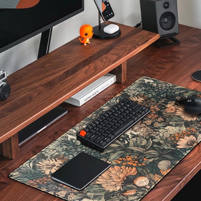 Boho Aesthetic Desk Mat Wildflowers Large Mouse Pad Gaming Pad, XXL Keyboard Mat Full Desktop Women Office Desk Accessories with Stitched Edges Anti-Slip Funny Deskpad, 31.5 X 15.8 in