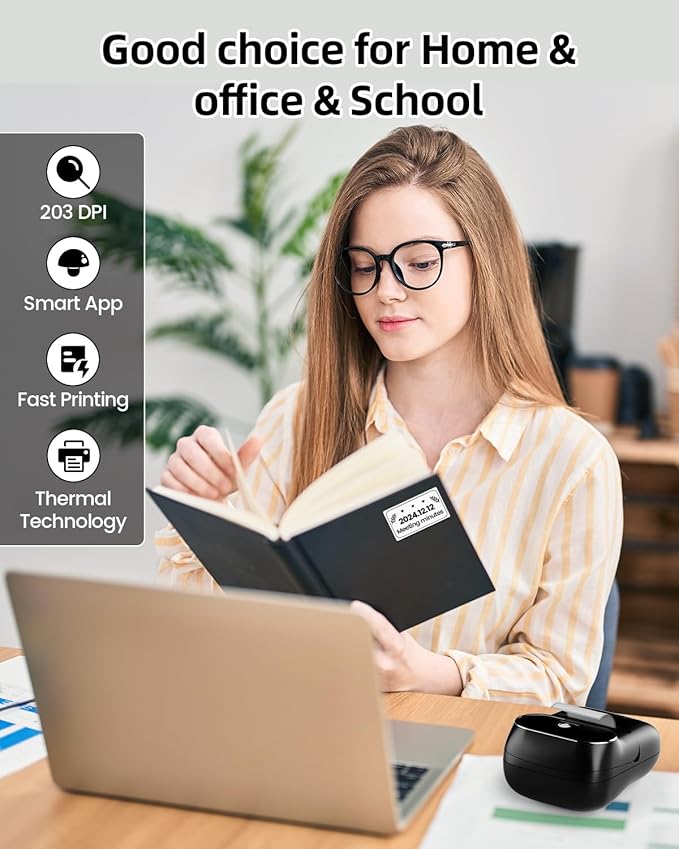 Phomemo Label Maker - M110 Address Label Printer Bluetooth Thermal Printer for Business, Office, School, Home-use, Barcode, Logo, Clothing Labels, with 3 Label Roll, Black