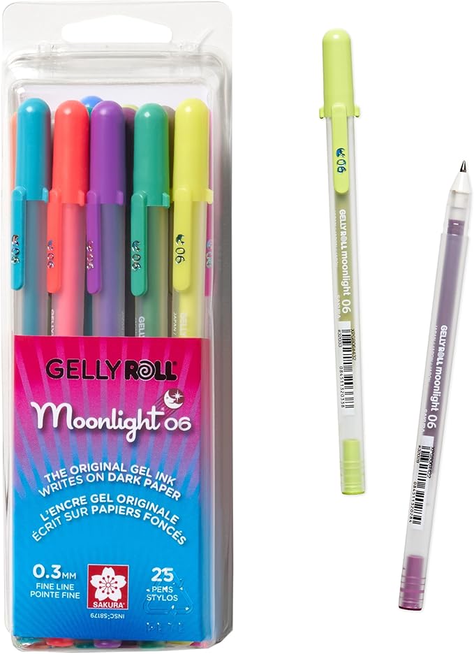 SAKURA Gelly Roll Moonlight 06 Gel Pens - Fine Point Ink Pen for Journaling, Art, or Drawing - Assorted Colored Ink - Fine Line - 25 Pack