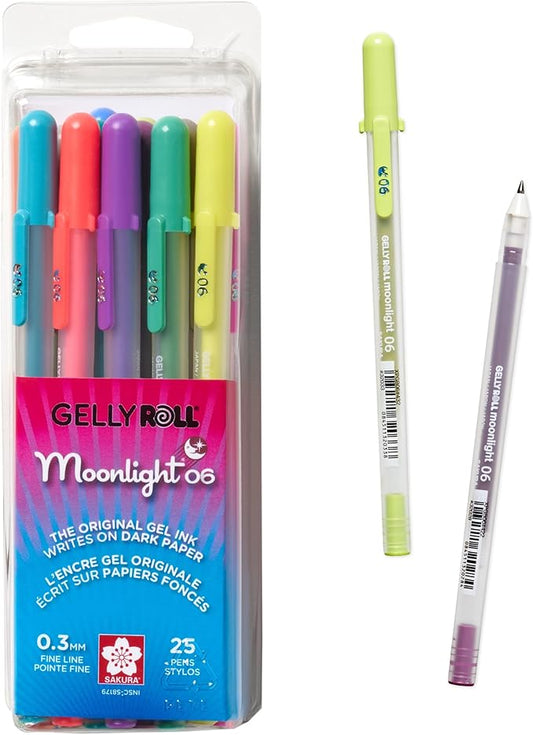 SAKURA Gelly Roll Moonlight 06 Gel Pens - Fine Point Ink Pen for Journaling, Art, or Drawing - Assorted Colored Ink - Fine Line - 25 Pack