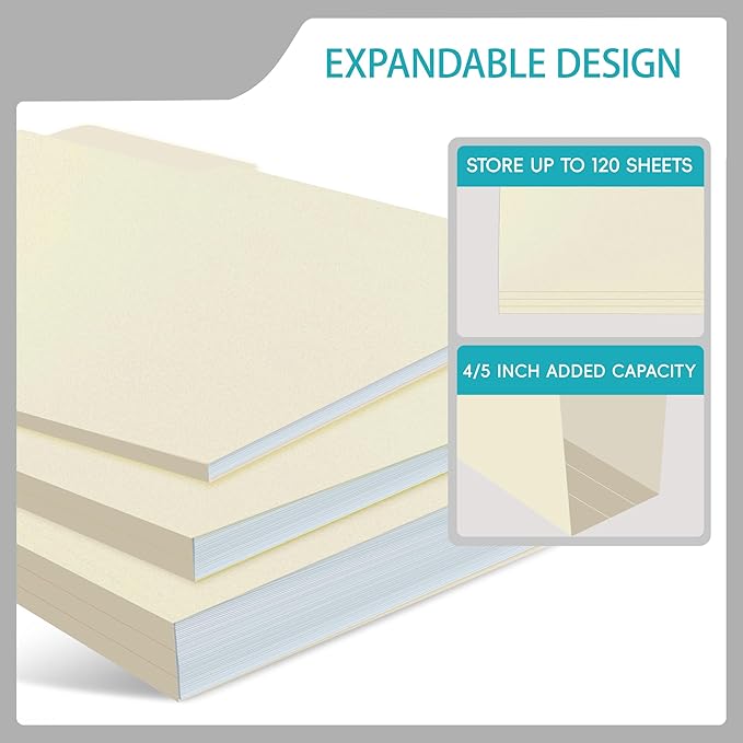 Manila File Folder,Manila Folder 8.5x11,Manilla Folders Letter Size,100 Per Box,1/3 Cut Tabs Folder for School,Office,and Home Organization
