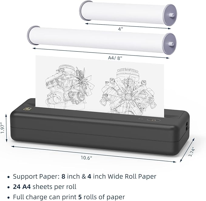 HPRT Wireless Portable Printer - Bluetooth Thermal Printer for Travel, Mobile Office, School, Home Compatible with iOS Android