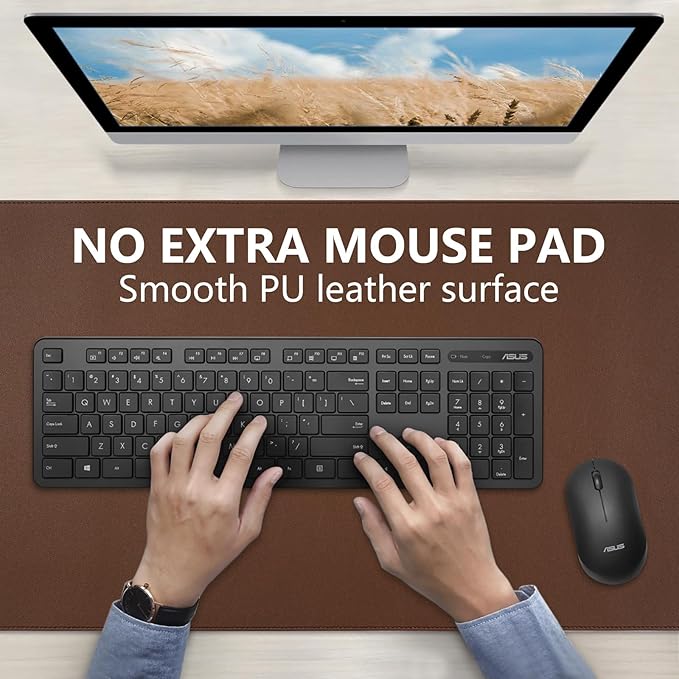 Desk Mat, Dual-Sided Desk Pad, Large Mouse Pad for Desk, Natural Cork & PU Leather Non-Slip Waterproof Desk Mats for Office and Home (Brown, 31.5" x 15.7")