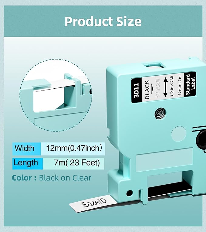 LM1600 Label Maker Tapes Compatible with Dymo D1 Label Tape 45010 S0720500, Replacement for DYMO LabelManager 160 420P 210D 280 360D PnP Label Maker, Black on Clear 3-Pack 1/2 Inch x 23 Ft