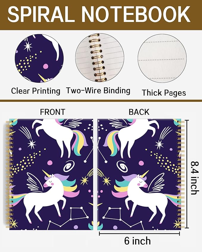 Spiral Notebook A5, Hardcover Journal for Women, 120 Pages Thick College Ruled Paper, Perfect for Office, School, or Home Use(Cute Unicorn)
