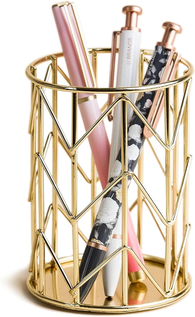 U Brands Pencil Cup, Wire Metal, Gold - 897U06-24