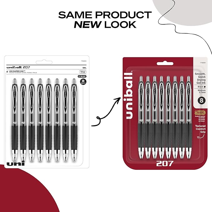 uniball Signo 207 Gel Pen, Retractable, Medium 0.7 Mm, Black Ink, Translucent Black Barrel, 8/pack