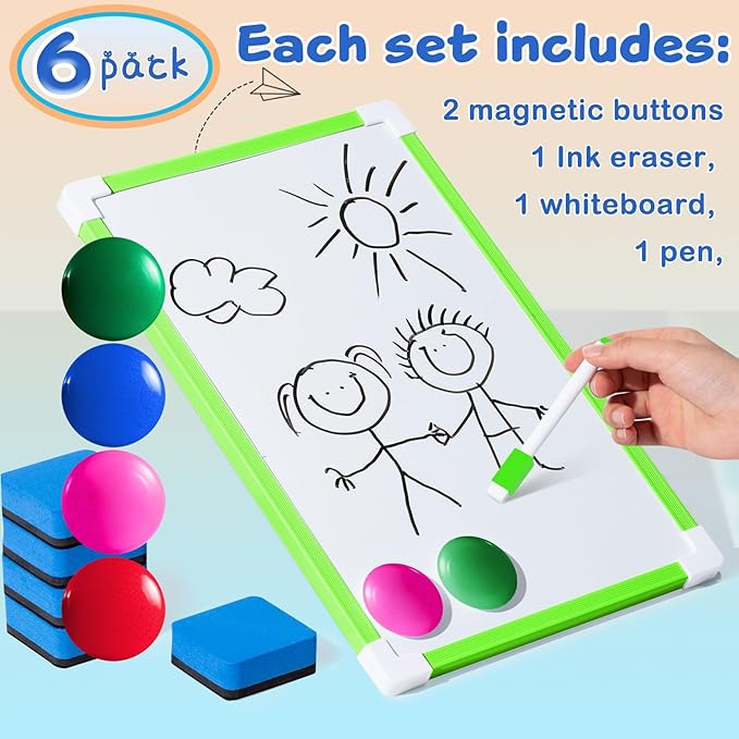 Colarr 6 Set Hanging Magnetic Dry Erase Board 8'' x 12'' Small Double Side White Board for Kid, Education Classroom Bulk, Mini Whiteboard Drawing Writing Lapboards for Student Kid to Do List Notepad