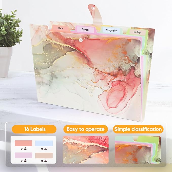 Expanding File Folder,Folders for Important Documents Organizer,Accordion File Organizer,Aesthetic Folders for School Students,5 Pockets File Folder for Home Bills,Pack of 2(Pink+White)