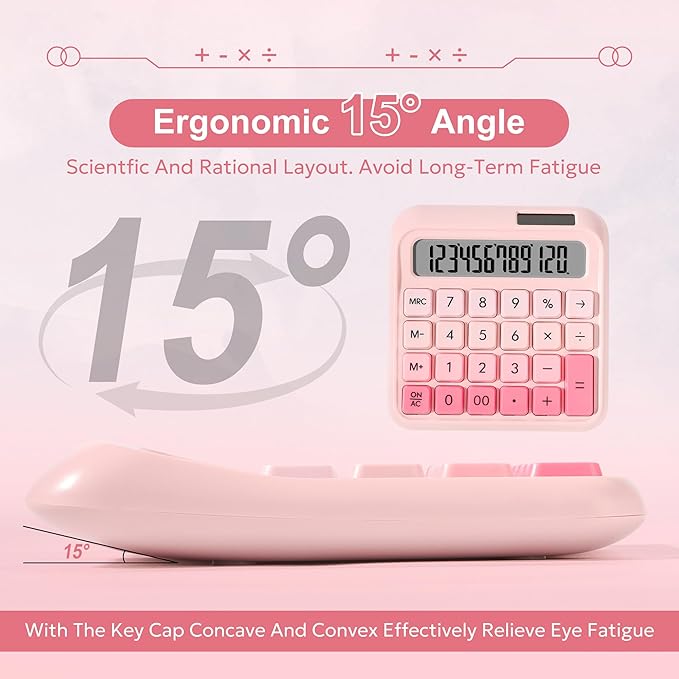 Desk Calculator,12 Digits, Large LCD Display,Big Buttons,Solar and Battery Dual Power Desktop Calculators,Cute and Aesthetic,Suitable for Office & Study