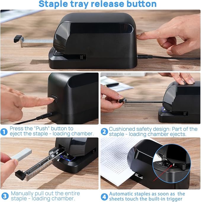 Electric Stapler for Desk Value Pack, 45 Sheet Capacity, Includes 1500 Staples & Staple Remover, No-Jam, Faster Stapling, AC Adapter Powered, Black