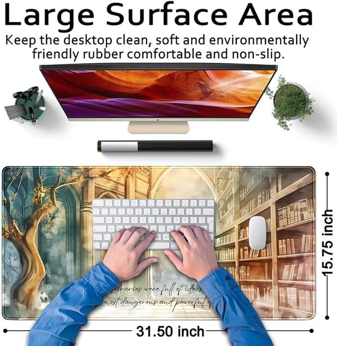 Dark Academia Mouse Pad Gaming MTG Playmat Bookish Desk Mat Adventure Extended Large Mousepad Aesthetic Art Mouse Pads XXL, Original Hand-Painted Laptop Computer Mouse Keyboard Mat