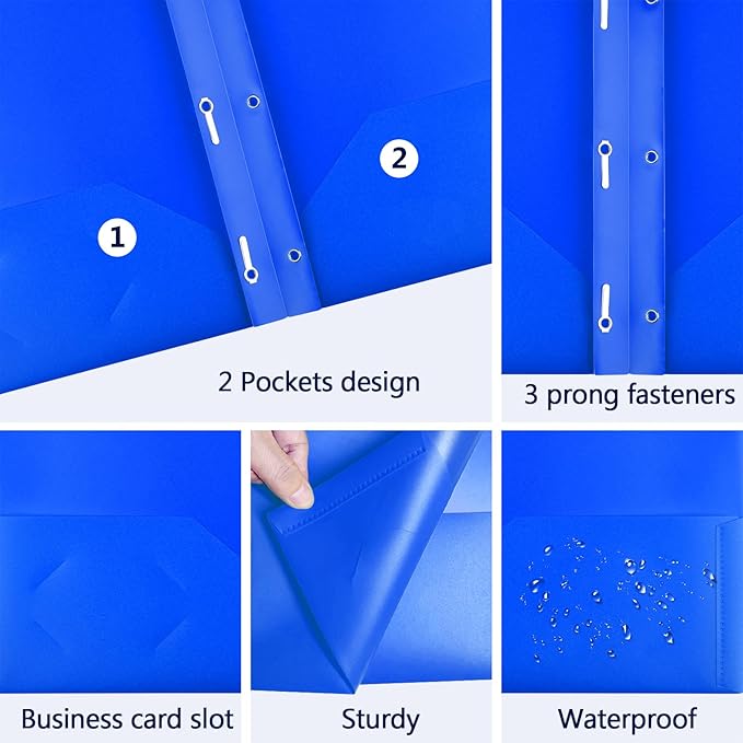 8 Pack Plastic Folders With 2 Pockets, Colorful Letter Size File Folders With Prongs and Business Card Slots for School Office