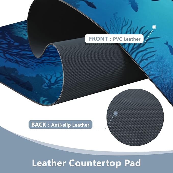 Mouse Pad Desk Mat Leather Desk Pad Large Gaming Desk Cover Protector Mat for Keyboard Computer Laptop Office Waterproof 47.2 x 23.6 Inch Sharks Coral Reef Tropical Blue