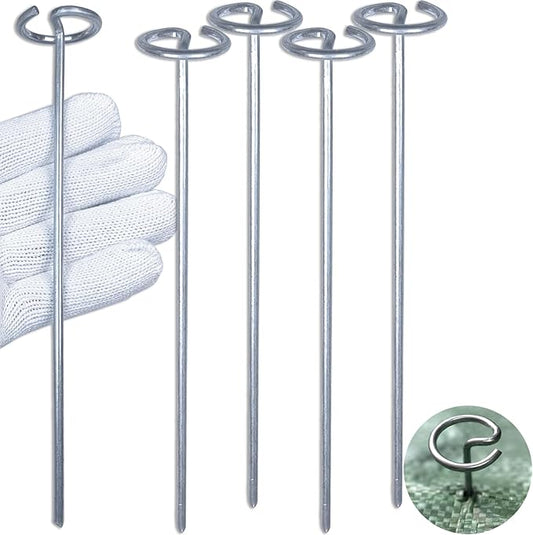 8 Inch Circle Top Landscape Staples, 100Pcs 8 Gauge Galvanized Steel Heavy Duty Gardn Stakes for Outdoor Gardening Weed Barrier Sod Fabric