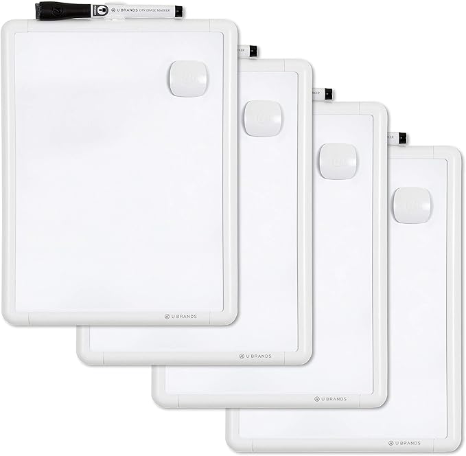 U Brands Contempo Magnetic Dry Erase Board White Board Bundle, 8.5” x 11”, White Modern Frame, Includes 4 Boards, 4 Markers, and 4 Magnets