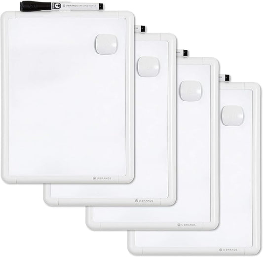 U Brands Contempo Magnetic Dry Erase Board White Board Bundle, 8.5” x 11”, White Modern Frame, Includes 4 Boards, 4 Markers, and 4 Magnets