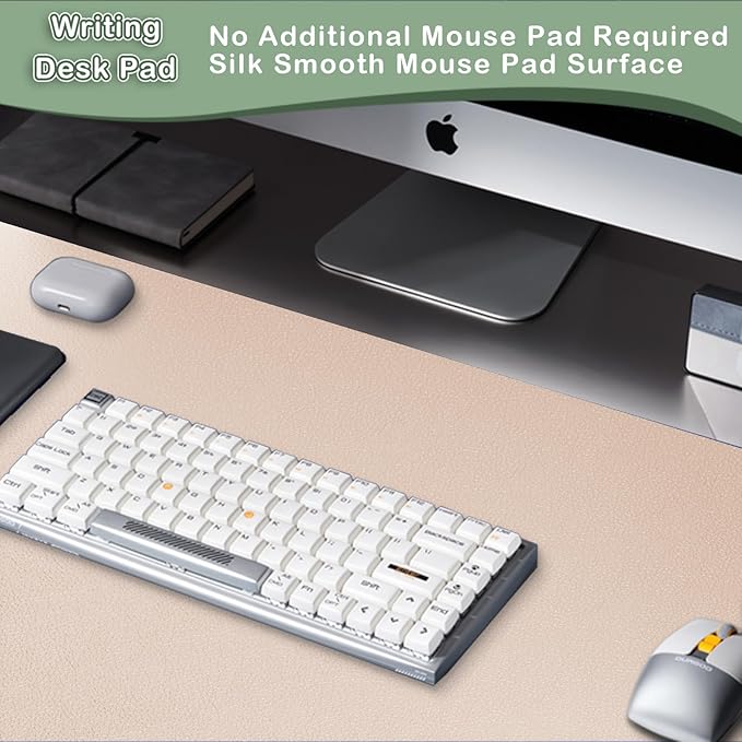 Boutilon Leather Desk Pad Protector,Non-Slip Mouse Pad,Laptop Desk Pad,Office Mouse Mat,Waterproof Leather Desk Blotter,Desk Writing Pad for Office and Home (L-Beige,35"x 17")