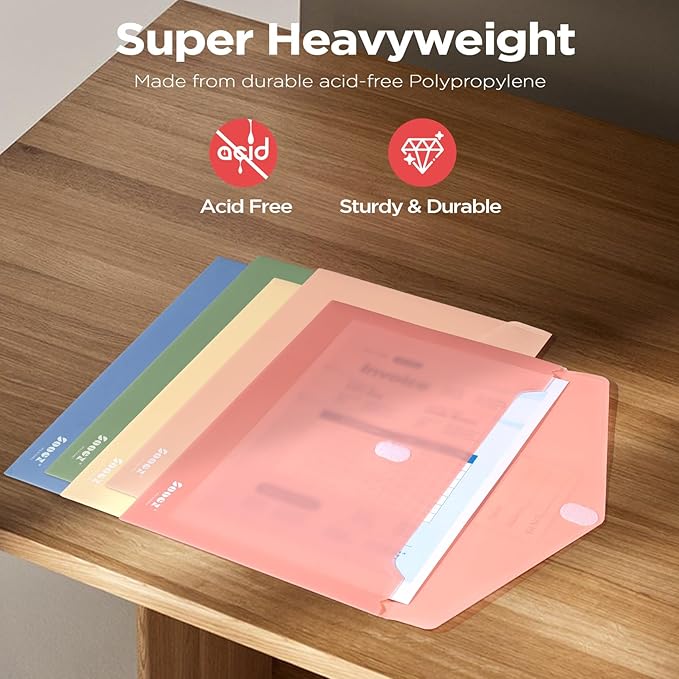 Sooez 40 Pack Plastic Envelopes, Plastic File Folder, Folders for Documents Retro Colors, Super Heavyweight Document Holder, Storage Pouches, File Envelopes for School Office Supplies