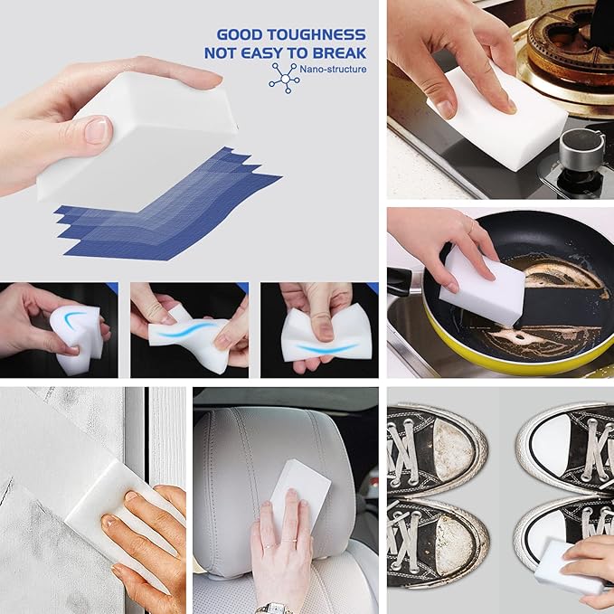 100 Pack Magic Sponge Eraser, Premium Reusable Melamine Sponges, Powerful Cleaning for Kitchen, Bathroom, Walls, Shoes, Electronics, Household Cleaning Kitchen Dish Sponges. Durable & Not Easily Rip.