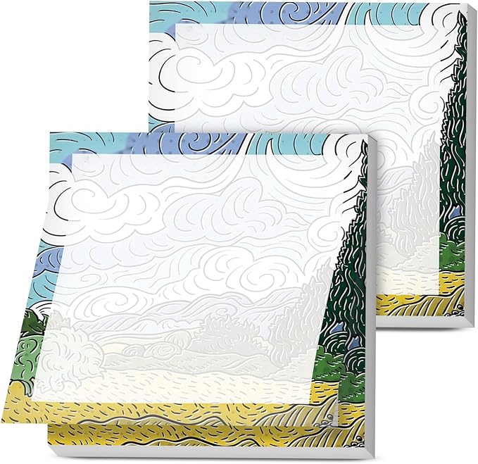 Sticky Notes, 2 Pads, 3x3 inches, Cute Colorful Fun Self-Stick Note Pads, Easy Post, Strong Adhesive Notepad Blue Style Landscape