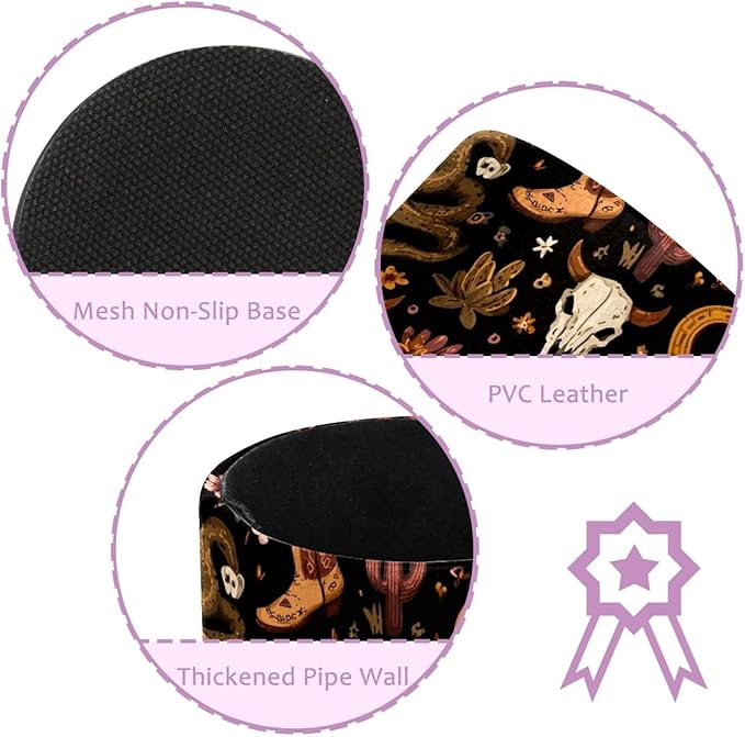 Western Boho Style Bull Skulls Pattern PVC Leather Circular Pencil Holder for Desk Organizer Stationery Holder for Office, School(3.9 x 3.1 Inches)