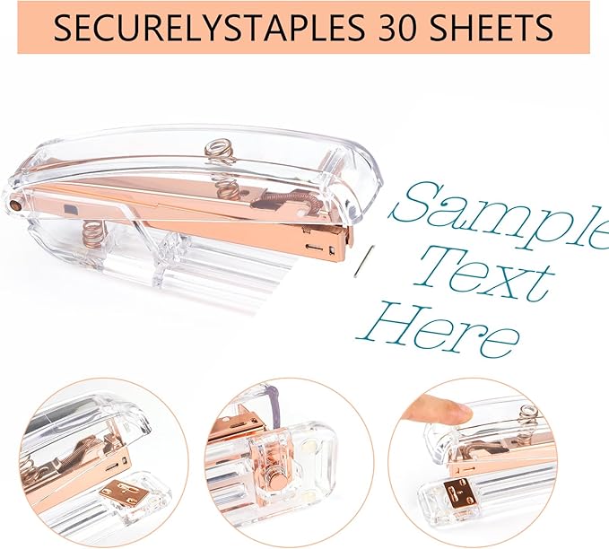 Staplers for Desk, Acrylic Stapler for Office School, Clear Durable Office Stapler (Rose Gold)