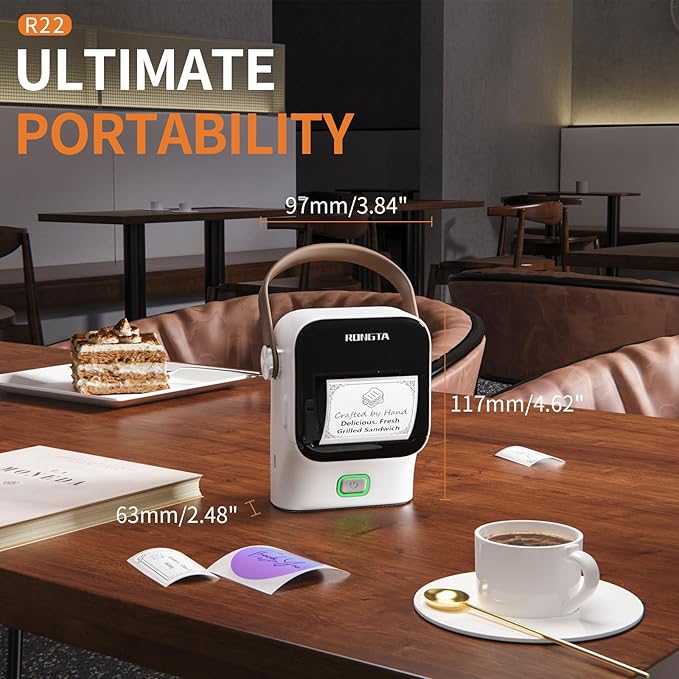 Rongta Bluetooth Label Maker Machine with Tape,Portable Wireless Labeler Machine,Handheld Sticker Maker for Barcode Labels,Home School Supplies,USB Rechargeable,Compatible with iOS/Android, White