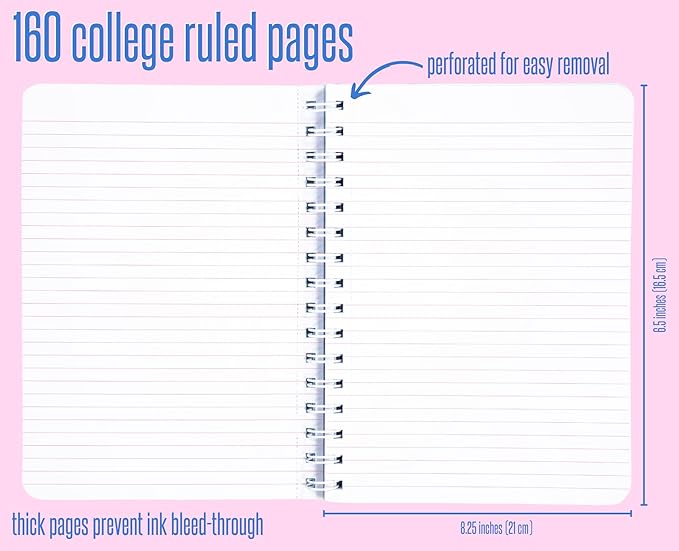 Lilly Pulitzer Women's Blue Hardcover Mini Spiral Notebook, 8.25" x 6.5" with 160 College Ruled Pages, Turtle Villa